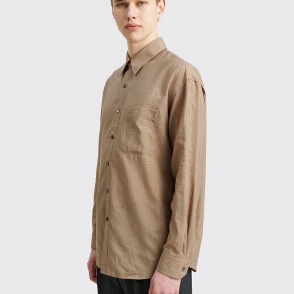 Lemaire Regular Collar Long Sleeve Shirt Block Check Cappuccino Size XXS - Picture 3 of 8